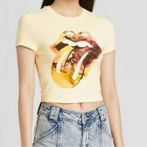 ❣️2/25❣️ THE ROLLING STONES cropped off white tee shirt | MEDIUM